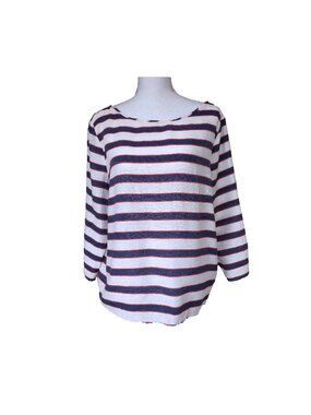 Mango  Blue Stripe Top White Boat neck Mod Twee Boxy Fit 50s 60s Relaxed loose